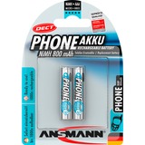 Ansmann 5035332 pile domestique AAA Hybrides nickel-métal (NiMH), Batterie Argent, AAA, AAA, Hybrides nickel-métal (NiMH), 1,2 V, 2 pièce(s), 800 mAh