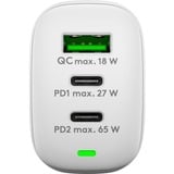 goobay Chargeur rapide USB-C PD GaN Multiport (65 W) Blanc, 2x USB-C, 1x USB-A, Power Delivery, QuickCharge