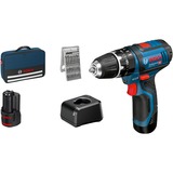 Bosch BOSCH GSB 12V-15 + GBA + kit d'embouts + sacoche, Perceuse à percussion Bleu/Noir