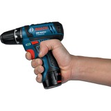 Bosch BOSCH GSB 12V-15 + GBA + kit d'embouts + sacoche, Perceuse à percussion Bleu/Noir