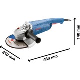 Bosch GWS 2200 P PROFESSIONAL meuleuse d'angle 23 cm 6500 tr/min 2200 W 5,3 kg Bleu, 6500 tr/min, 23 cm, Secteur, 5,3 kg