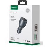 UGREEN 35023 chargeur d'appareils mobiles Universel Noir Allume-cigare Charge rapide Auto Gris, 1x USB-C, 1x USB-A, Auto, Allume-cigare, Noir