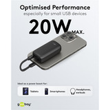 goobay Powerbank 5 000 mAh, câble USB-C intégré 13 cm, 20 watts Noir