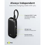goobay Powerbank 5 000 mAh, câble USB-C intégré 13 cm, 20 watts Noir
