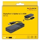 DeLOCK DisplayPort 1.4 > 3x HDMI MST, Repartiteur HDMI Noir, 0,125 mètre