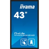 iiyama ProLite TF4339AS-B1AG, Affichage public Noir (Mat), Tactile, HDMI, DisplayPort, LAN, USB, Audio