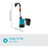 GARDENA 14602-20 pompe à eaux 2 bar 2000 l/h, Pompe submersible et pression Turquoise/gris, Batterie, 2 bar, 2000 l/h, Noir, Bleu, Orange