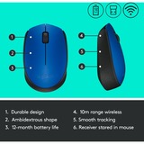 Logitech M171 Blue-K souris Ambidextre RF sans fil Optique 1000 DPI Bleu, Ambidextre, Optique, RF sans fil, 1000 DPI, Bleu
