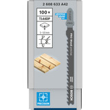 Bosch Lames de scie sauteuse T 144 DP Precision for Wood, Lame de scie Lames de scie sauteuse, Panneau aggloméré, Fibre de bois, Bois tendre, Contreplaqué à base de bois, Acier fin au carbone, 4 mm, 10 cm, 100 pièce(s)