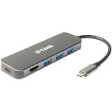 D-Link Station d'accueil USB-C 5-en-1 avec HDMI/alimentation DUB-2333 Argent, Avec fil, USB Type-C, 60 W, Gris, 5 Gbit/s, 4K Ultra HD
