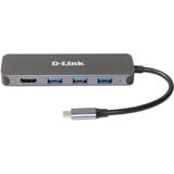 D-Link Station d'accueil USB-C 5-en-1 avec HDMI/alimentation DUB-2333 Argent, Avec fil, USB Type-C, 60 W, Gris, 5 Gbit/s, 4K Ultra HD