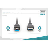 Digitus Câble de rallonge USB 3.2 Gen 1, connecteur USB-A > prise USB-A, Câble d'extension Noir
