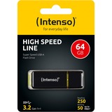 Intenso High Speed Line lecteur USB flash 64 Go USB Type-A 3.2 Gen 1 (3.1 Gen 1) Noir, Jaune, Clé USB Noir/Jaune, 64 Go, USB Type-A, 3.2 Gen 1 (3.1 Gen 1), 250 Mo/s, Casquette, Noir, Jaune