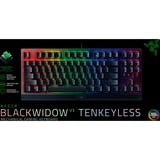 Razer Blackwidow V3 clavier USB QWERTZ Allemand Noir Noir, Layout DE (QWERTZ), Razer certified Mechanical Green Switches, 80% (TKL), Taille réelle (100 %), USB, Clavier mécanique, QWERTZ, LED RGB, Noir