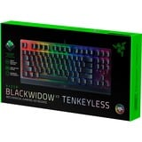 Razer Blackwidow V3 clavier USB QWERTZ Allemand Noir Noir, Layout DE (QWERTZ), Razer certified Mechanical Green Switches, 80% (TKL), Taille réelle (100 %), USB, Clavier mécanique, QWERTZ, LED RGB, Noir