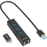 Sharkoon 3-Port USB 3.2 Gen 1 Aluminum Hub + RJ45 Ethernet , Station d'accueil Noir
