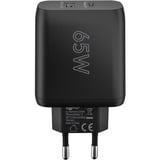 goobay 65W GaN USB-C PD Dual Fast Charger Noir, 1x USB-C, 1x USB-A