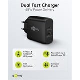 goobay 65W GaN USB-C PD Dual Fast Charger Noir, 1x USB-C, 1x USB-A