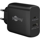 goobay Chargeur rapide double USB-C PD GaN (65 W) Noir, 1x USB-C, 1x USB-A, Power Delivery