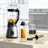 Bosch Serie 4 MMB6177S blender 1,5 L Mélangeur de table 1200 W Noir, Argent Argent/Noir, Mélangeur de table, 1,5 L, Fonction d'impulsion, Pileur de glace, 1 m, 1200 W