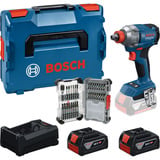 Bosch Set de visseuse à chocs sans fil GDX 18 volts 285 Nm avec 2 batteries 5,0 Ah et jeu de 31 embouts dans L-BOXX, Set d'outils processeur en boîte