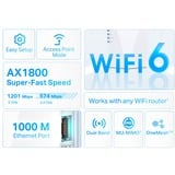 TP-Link RE600X prolongateur réseau Émetteur et récepteur réseau Blanc 10, 100, 1000 Mbit/s, Répéteur Blanc, Émetteur et récepteur réseau, 1201 Mbit/s, 10,100,1000 Mbit/s, Windows 10, Windows 2000, Windows 7, Windows 8, Windows 8.1, Windows 98SE, Windows NT, Windows..., Internet Explorer 11, Firefox 12.0, Chrome 20.0, Safari 4.0, Interne