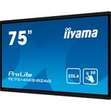 iiyama PROLITE TE7514MIS-B2AG Écran plat de signalisation numérique 190,5 cm (75") LCD Wifi 435 cd/m² 4K Ultra HD Noir Écran tactile Intégré dans le processeur Android 24/7, Affichage public Noir (Mat), Écran plat de signalisation numérique, 190,5 cm (75"), LCD, 3840 x 2160 pixels, Wifi, 24/7