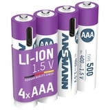 Ansmann Pile Li-Ion Micro AAA type 500 (min. 400 mAh), pack de 4, Batterie Blanc/Violet