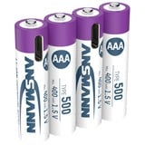 Ansmann Pile Li-Ion Micro AAA type 500 (min. 400 mAh), pack de 4, Batterie Blanc/Violet