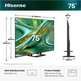 Hisense ULED 75E8S MiniLED 75" 4K Ultra HD TV QLED Noir/gris foncé, 190,5 cm (75"), 3840 x 2160 pixels, ULED, Smart TV, Wifi, Noir