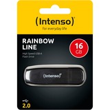 Intenso Rainbow Line lecteur USB flash 16 Go USB Type-A 2.0 Noir, Clé USB Noir, 16 Go, USB Type-A, 2.0, 28 Mo/s, Casquette, Noir
