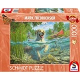 Schmidt Spiele Mark Fredrickson : Amour des chiens - Labrador jaune à la chasse aux poissons, Puzzle 