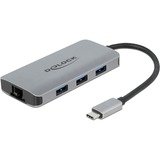 DeLOCK Hub USB 3.2 Gen 1 avec 4 ports, Gb-LAN et station d'accueil PD Gris