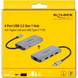 DeLOCK Hub USB 3.2 Gen 1 avec 4 ports, Gb-LAN et station d'accueil PD Gris