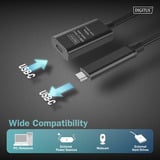 Digitus Câble de rallonge actif USB 3.2 Gen 2, connecteur USB-C > prise USB-C, Câble d'extension Noir