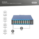 Digitus Réseau Ethernet Gigabit 16 ports, Switch Bleu