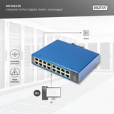 Digitus Réseau Ethernet Gigabit 16 ports, Switch Bleu