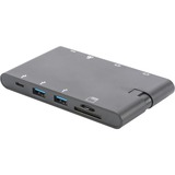 Digitus Station d’accueil Universal Travel, USB Type-C™, Station d'accueil Noir, USB Type-C™, Avec fil, USB 3.2 Gen 1 (3.1 Gen 1) Type-C, 100 W, 10,100,1000 Mbit/s, Noir, MMC, MicroSD (TransFlash), MicroSDXC, SD