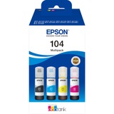 Epson 104 EcoTank 4-colour Multipack, Encre Noir, Cyan, Magenta, Jaune, Epson, EcoTank ET-2715 EcoTank ET-2714 EcoTank ET-2712 EcoTank ET-2711 EcoTank ET-2710 Unlimited EcoTank..., 65 ml, 65 ml, Jet d'encre