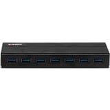 Lindy Hub USB 3.0 7 ports USB 3.2 Gen 1 (3.1 Gen 1) Type-A, USB 3.2 Gen 1 (3.1 Gen 1) Type-A, USB 3.2 Gen 1 (3.1 Gen 1), 5000 Mbit/s, Noir, Plastique