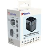 Verbatim Adaptateur universel de voyage UTA-03, Prise de voyage Noir/Argent, 2x USB-A, 3x USB-C