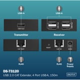 Digitus Kit d'extension USB 2.0 CAT, 480 Mbps, 150 mètres, Rallonge USB Noir
