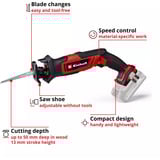 EINHELL Scie sabre universelle sans fil Power X-Change TE-AP 18/13 Li - Solo, 18 Volts Rouge/Noir
