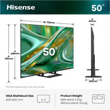 Hisense ULED 50E8S MiniLED 50" 4K Ultra HD TV QLED Noir/gris foncé, 127 cm (50"), 3840 x 2160 pixels, ULED, Smart TV, Wifi, Noir