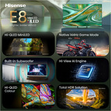 Hisense ULED 50E8S MiniLED 50" 4K Ultra HD TV QLED Noir/gris foncé, 127 cm (50"), 3840 x 2160 pixels, ULED, Smart TV, Wifi, Noir