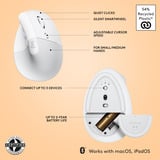 Logitech Lift pour Mac souris ergonomique vertical - Droitier Blanc, 400 - 4000 dpi, Bluetooth Low Energy