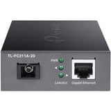 TP-Link TL-FC311A-20 convertisseur de support réseau 1000 Mbit/s Monomode Noir, Transmetteur audio/vidéo 1000 Mbit/s, IEEE 802.3, IEEE 802.3ab, IEEE 802.3i, IEEE 802.3u, IEEE 802.3x, IEEE 802.3z, Gigabit Ethernet, 10,100,1000 Mbit/s, 1000 Mbit/s, 20000 m
