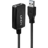 Lindy Rallonge active USB 3.0, 5m, Câble d'extension Noir, 5m, 5 m, USB A, USB A, USB 3.2 Gen 1 (3.1 Gen 1), 5 Gbit/s, Noir