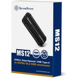 SilverStone MS12 Enceinte ssd Noir M.2, Boîtier disque dur Noir, Enceinte ssd, M.2, PCI Express 3.0, SCSI série attaché, 20 Gbit/s, Connectivité USB, Noir