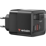 Verbatim GaN Charger 65W Universel Noir Secteur Charge rapide Intérieure Noir, 1x USB-C, 1x USB-A, Intérieure, Secteur, 20 V, 0,8 m, Noir